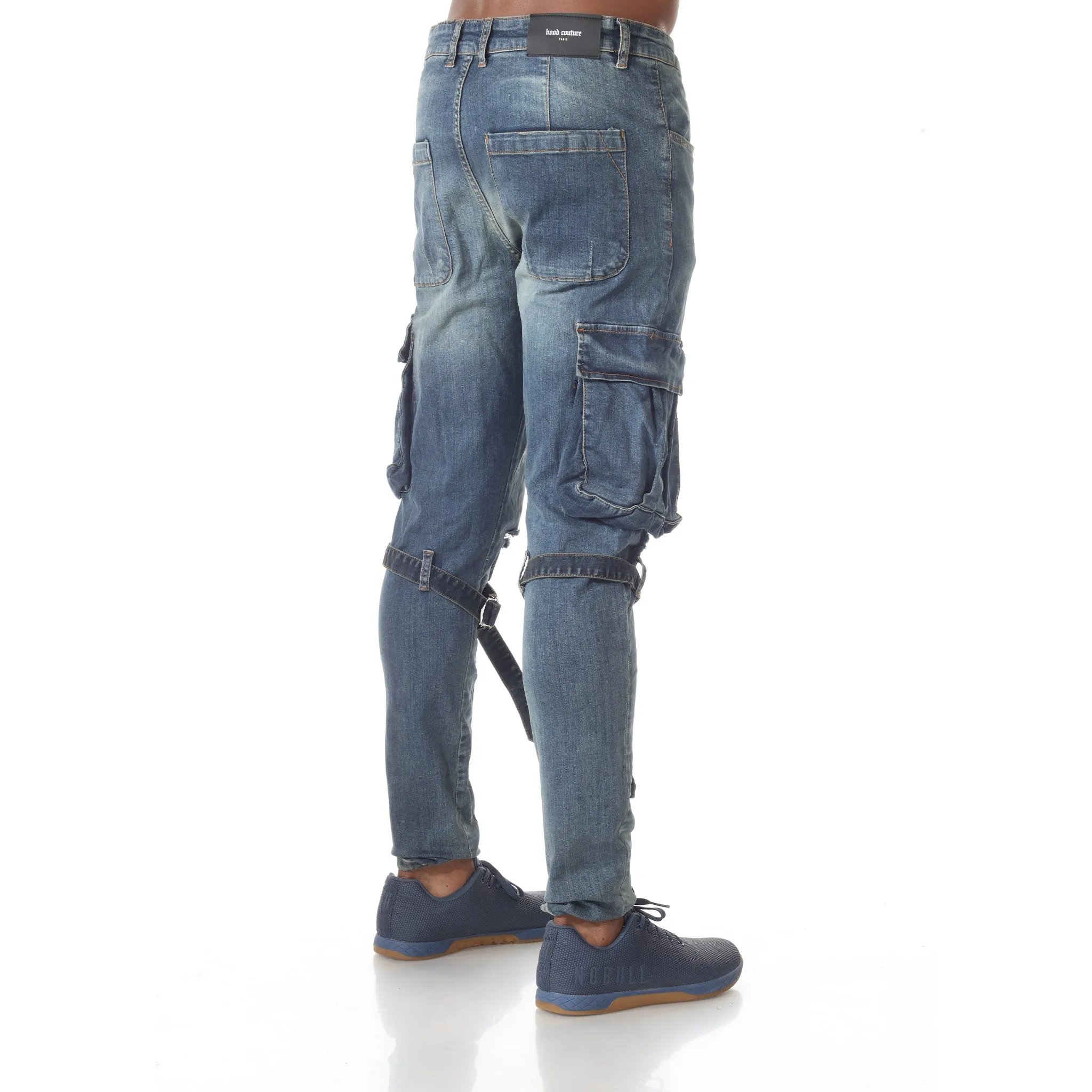 Medium Blue Wash Fashion Jeans With Zip and Cargo Pockets