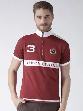 Men Red Solid Polo Collar T-Shirt
