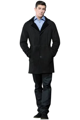 Men's Spanish Black Trench Mid-Length Shearling Coat