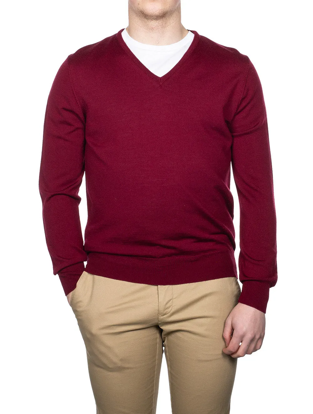 Merino V Neck Red