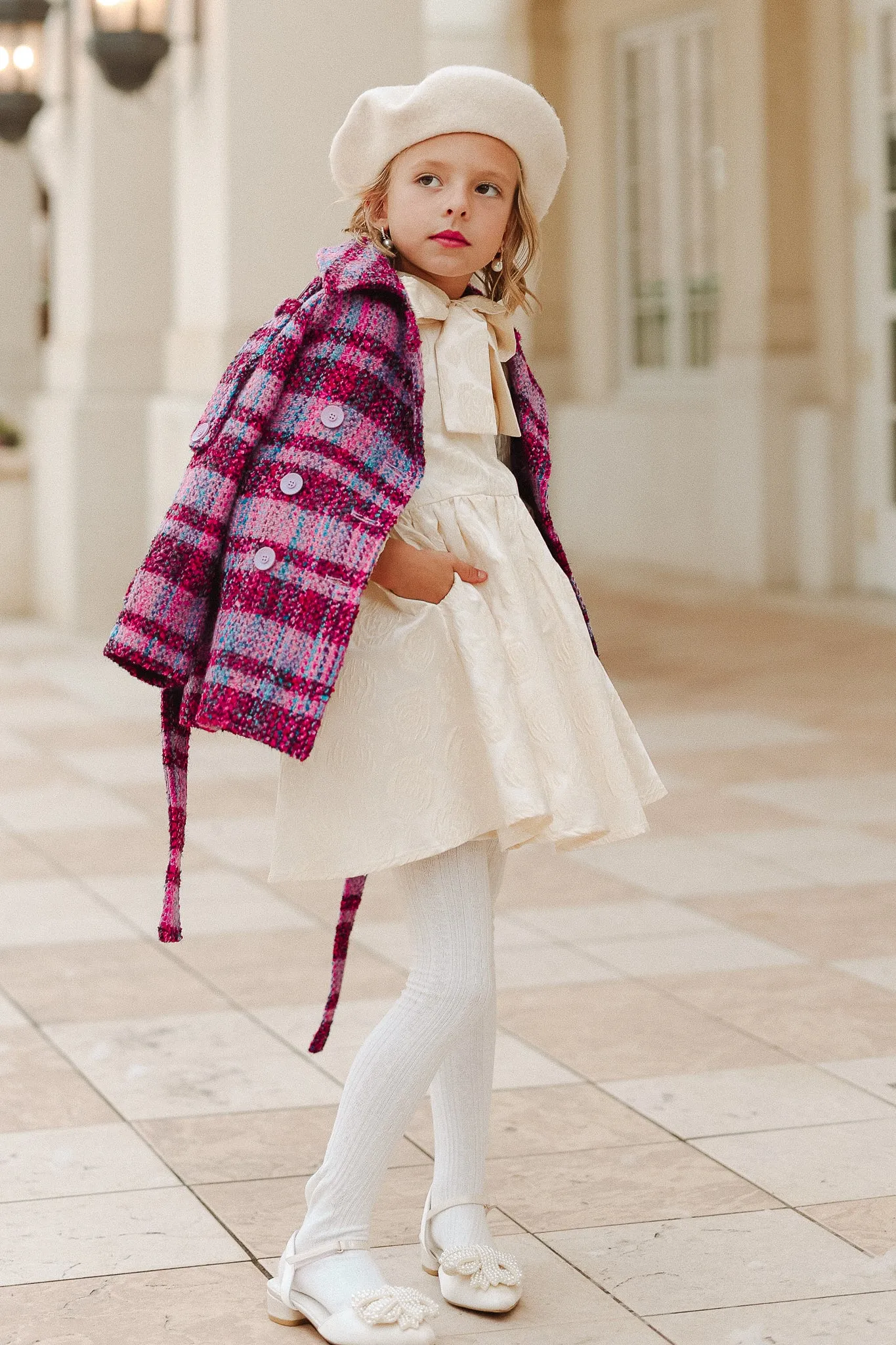 Mini Holly Plaid Coat in Violet - FINAL SALE