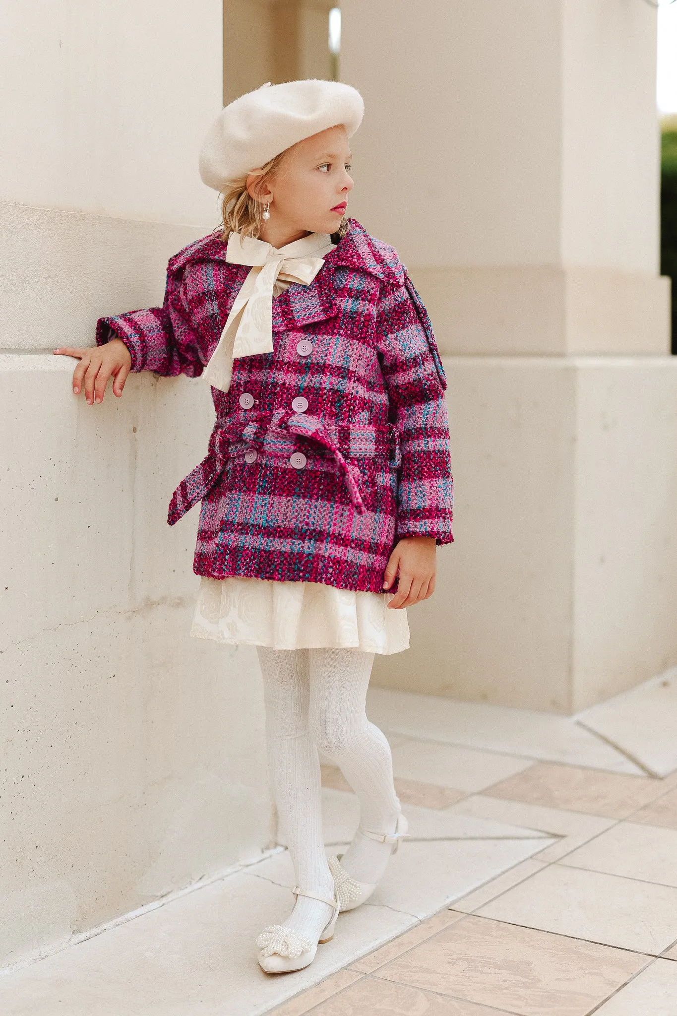 Mini Holly Plaid Coat in Violet - FINAL SALE