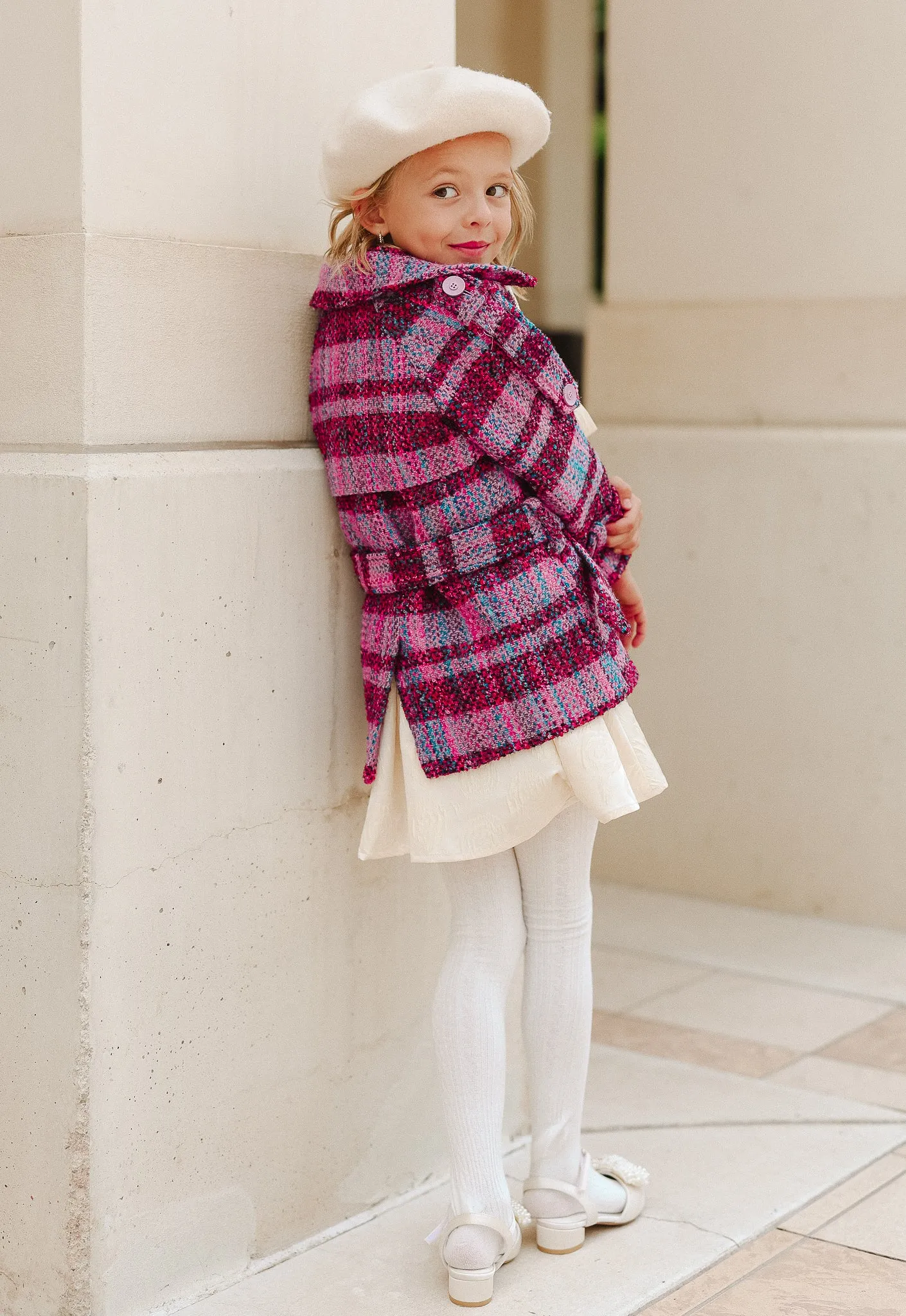 Mini Holly Plaid Coat in Violet - FINAL SALE