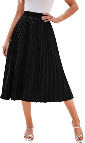 MINTLIMIT Women's Pleated Midi Skirt Metallic Shiny Shimmer Accordion A Line Skirts