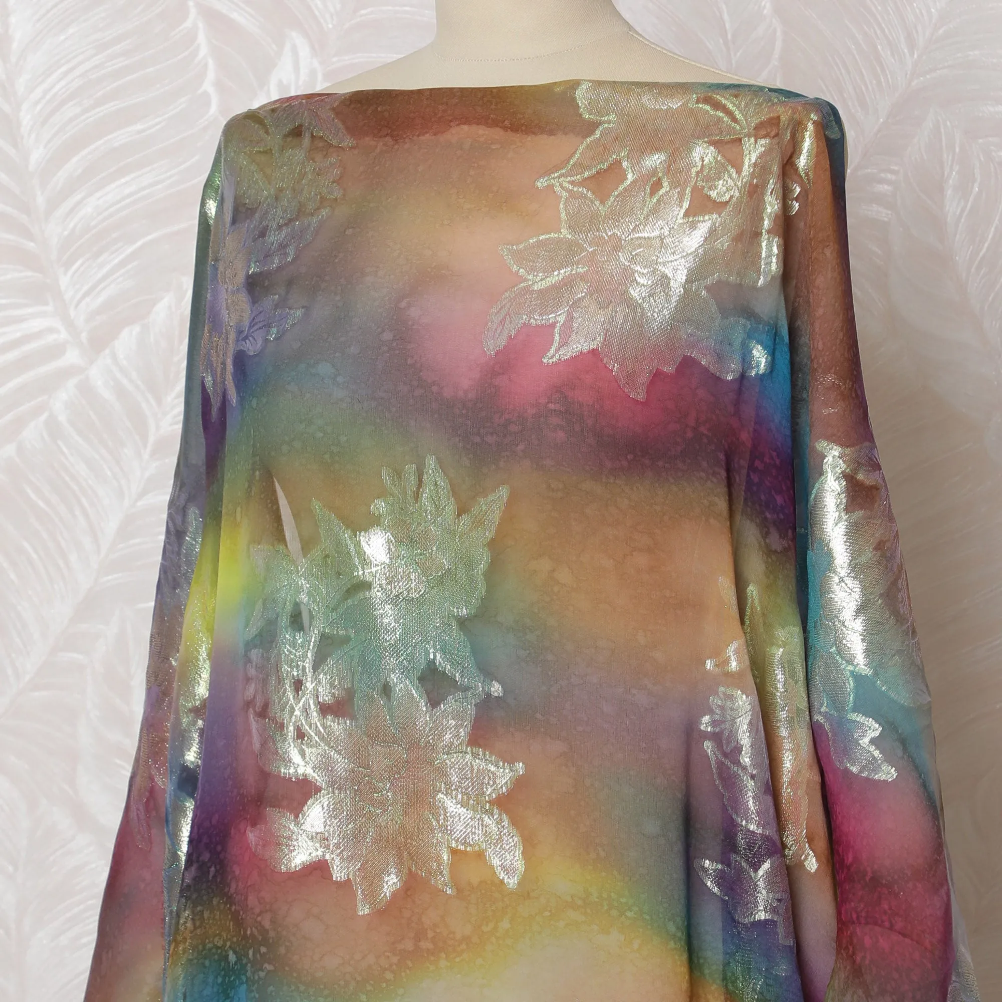 Multicolor Ombre Traditional Somali Dirac Fabric in Pure Silk Chiffon with Metallic Lurex, 3.5 Meters, 140 cm Width-D19922