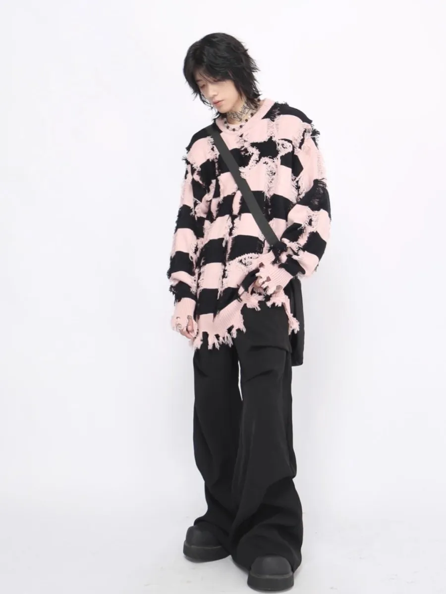【Mz】 holes striped casual knitwear  na1476