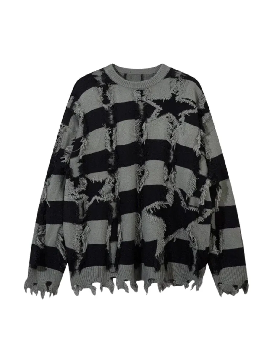 【Mz】 holes striped casual knitwear  na1476