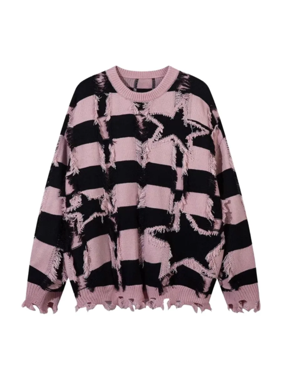【Mz】 holes striped casual knitwear  na1476