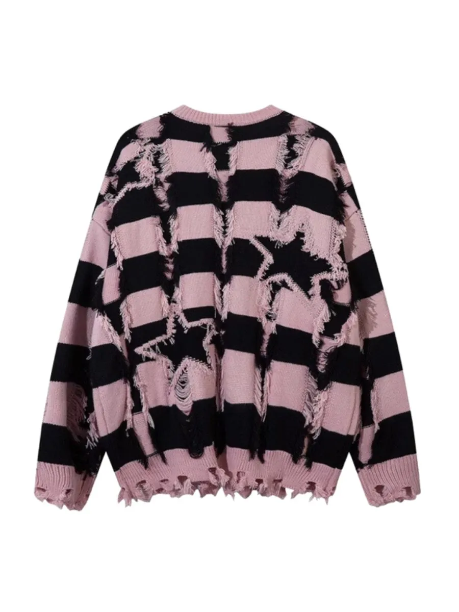 【Mz】 holes striped casual knitwear  na1476