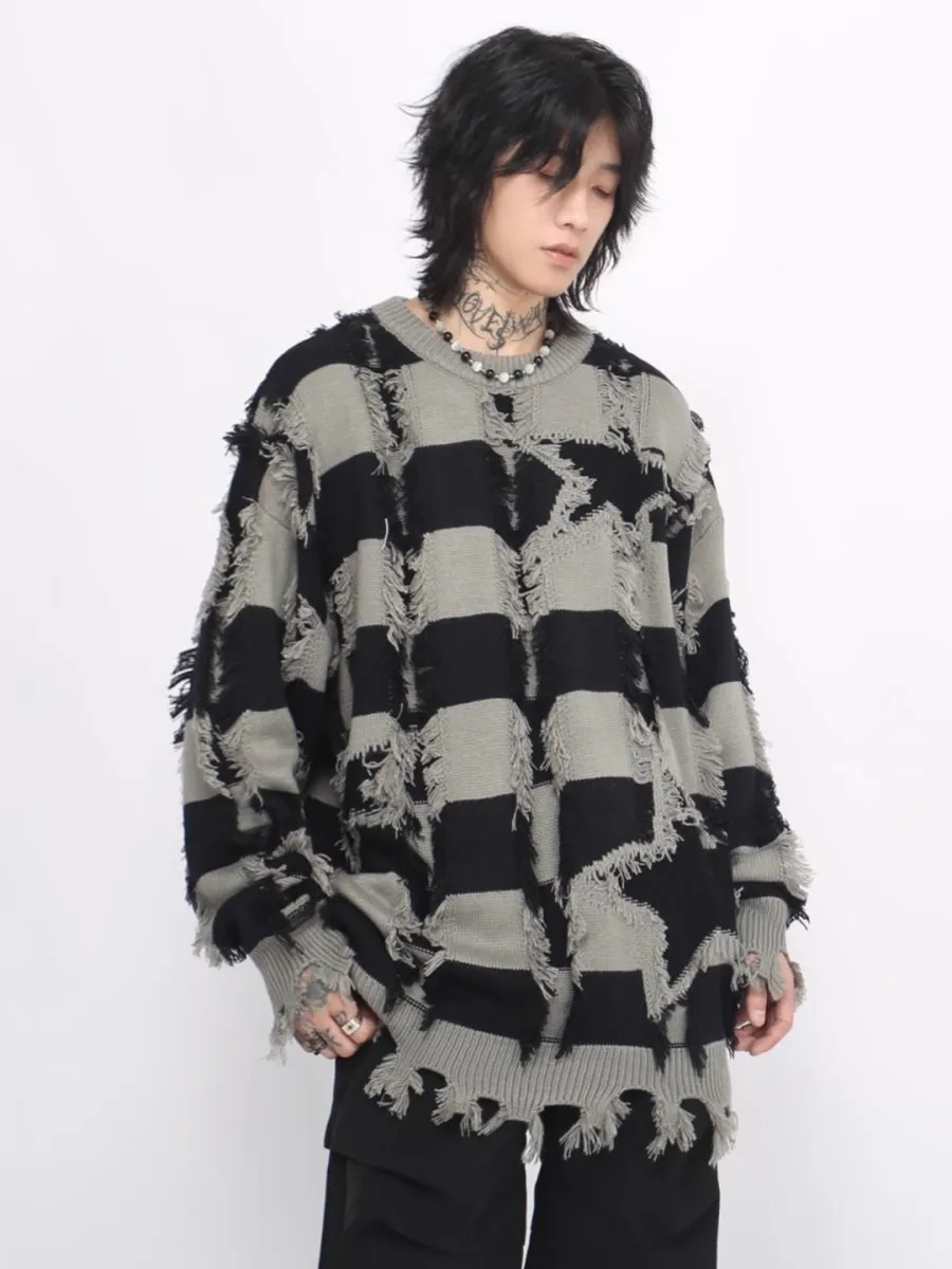 【Mz】 holes striped casual knitwear  na1476