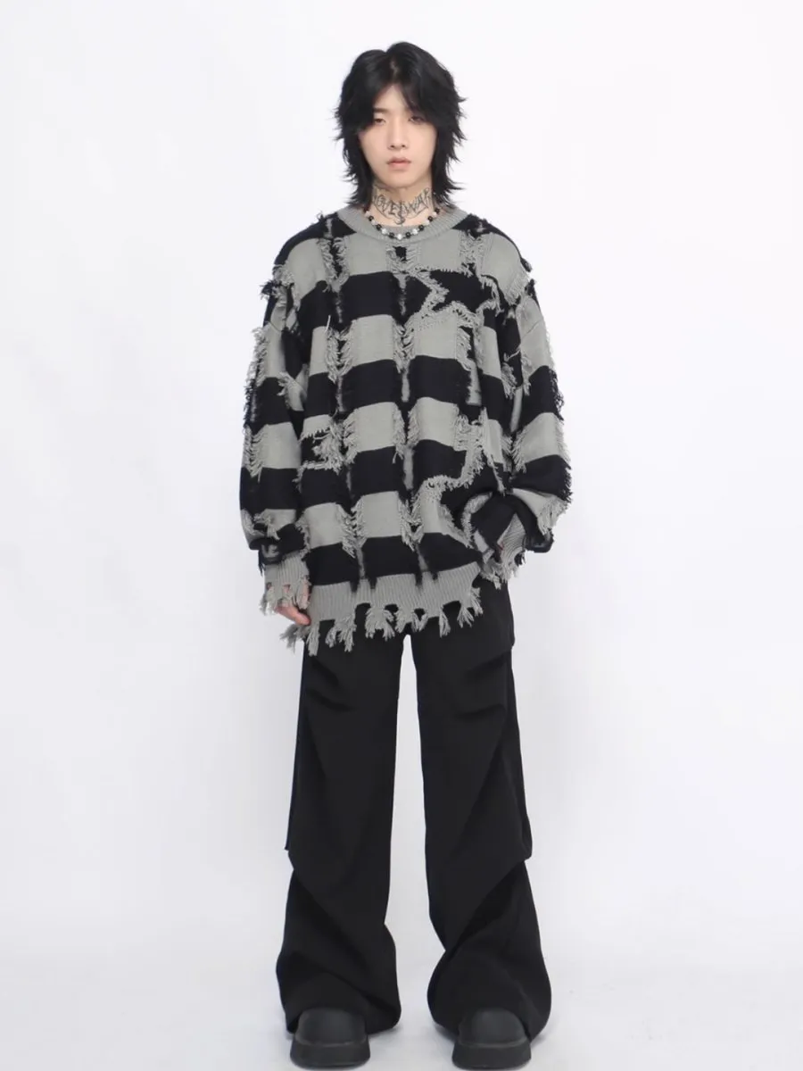 【Mz】 holes striped casual knitwear  na1476