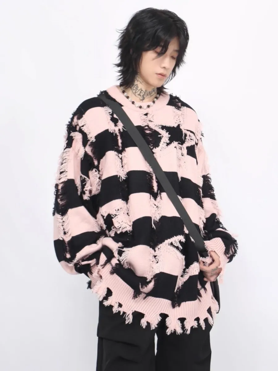 【Mz】 holes striped casual knitwear  na1476