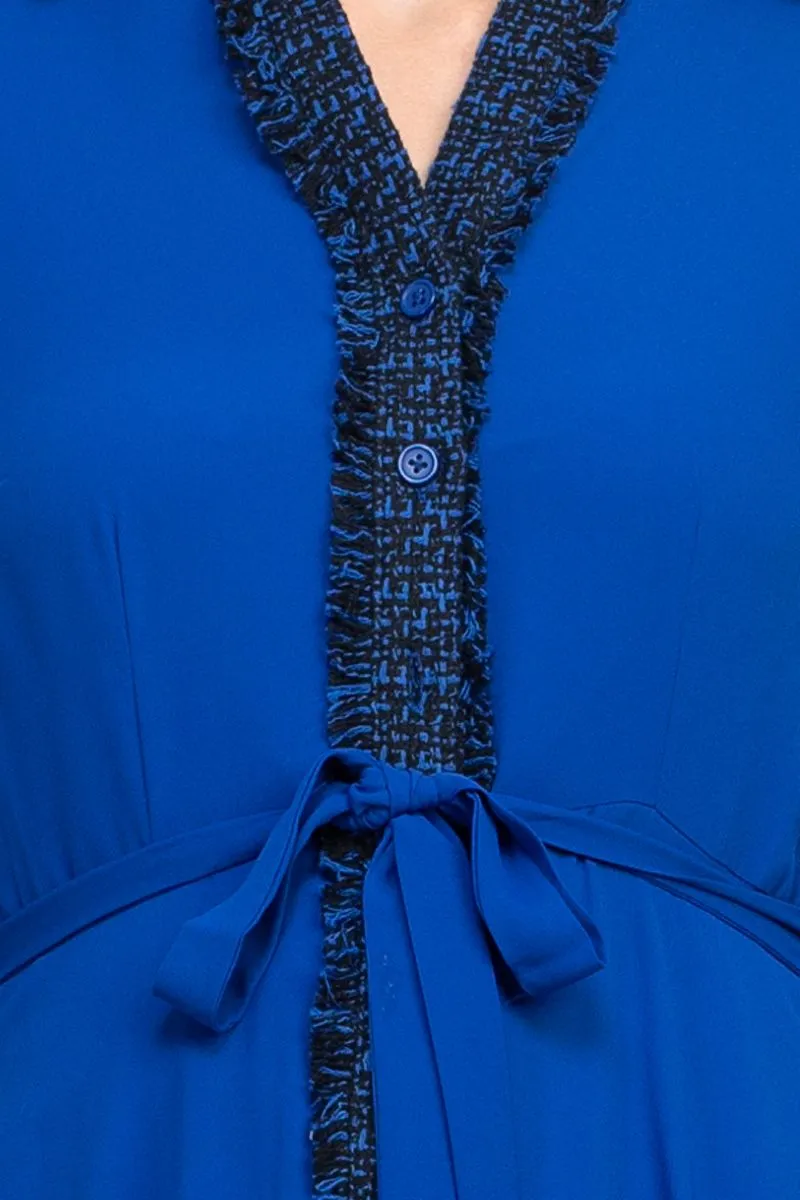 Nanette Lepore Collared Crochet Detail Button Down Folded Sleeve Tie Waist Chiffon Dress