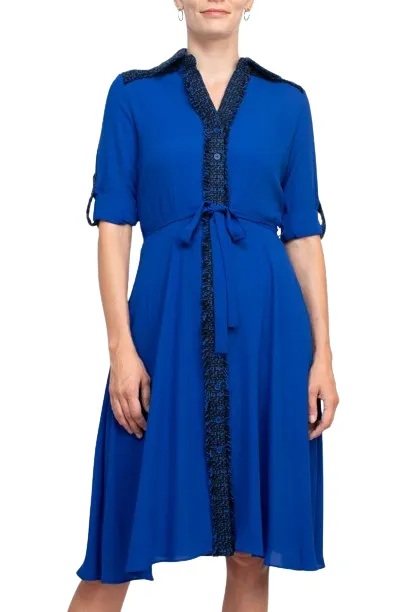 Nanette Lepore Collared Crochet Detail Button Down Folded Sleeve Tie Waist Chiffon Dress