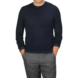 Navy Blue Melange Merino Wool Crewneck
