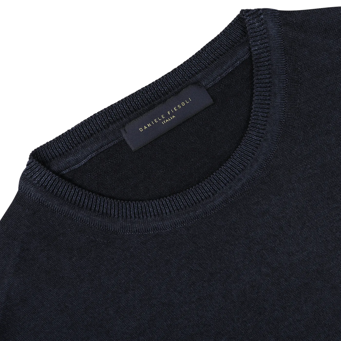 Navy Blue Melange Merino Wool Crewneck