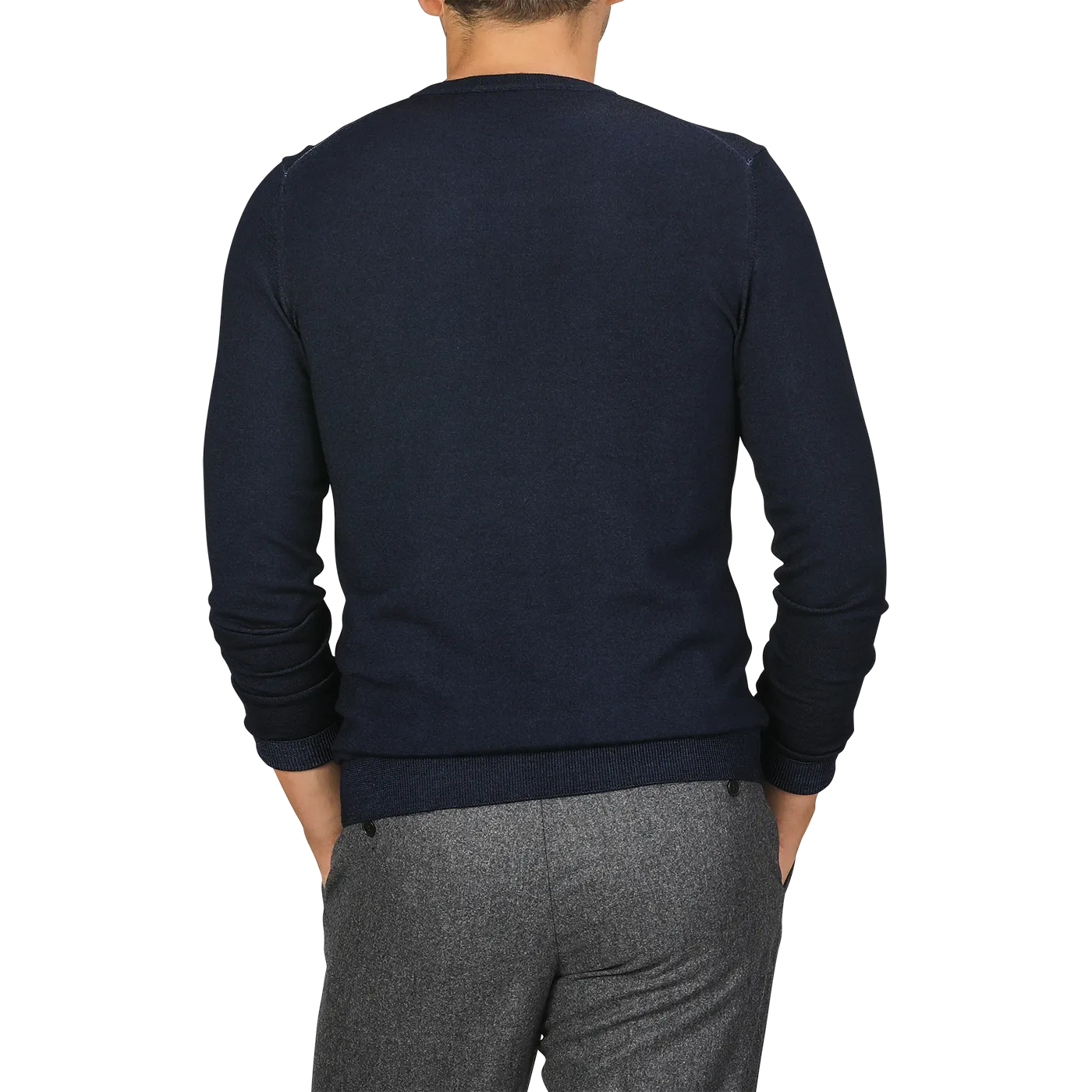 Navy Blue Melange Merino Wool Crewneck