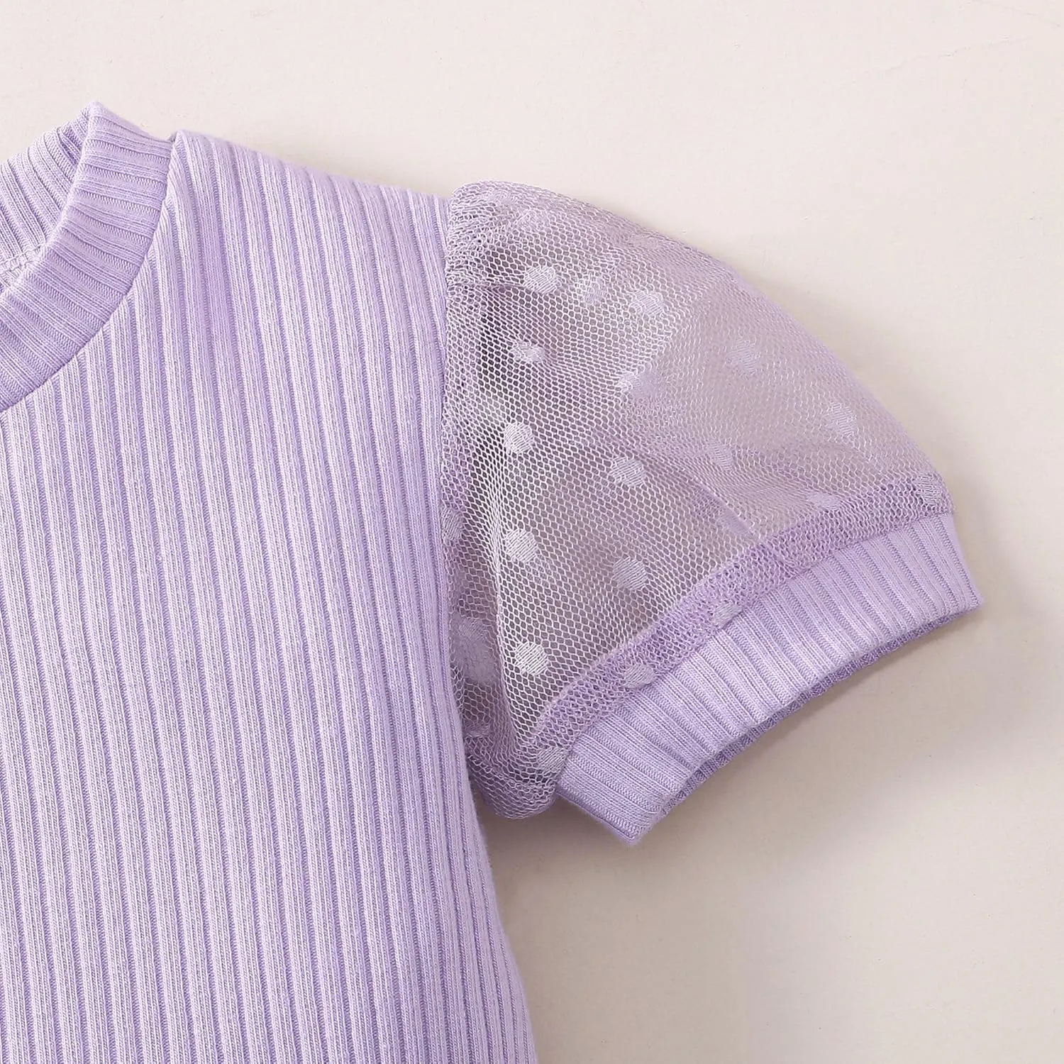 OPAWO Toddler Girl Shirts, Puff Dot Sleeve Baby Tee Shirt, Ribbed Short Sleeve T-Shirt, Solid Color Girls Tshirt Tops, 12M-7Y