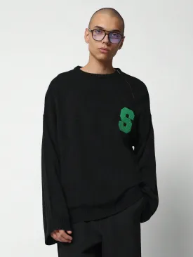 Oversized Fit Dropped Shoulder Crew Neck Jumper Sweatshirt With Embroidered Applique