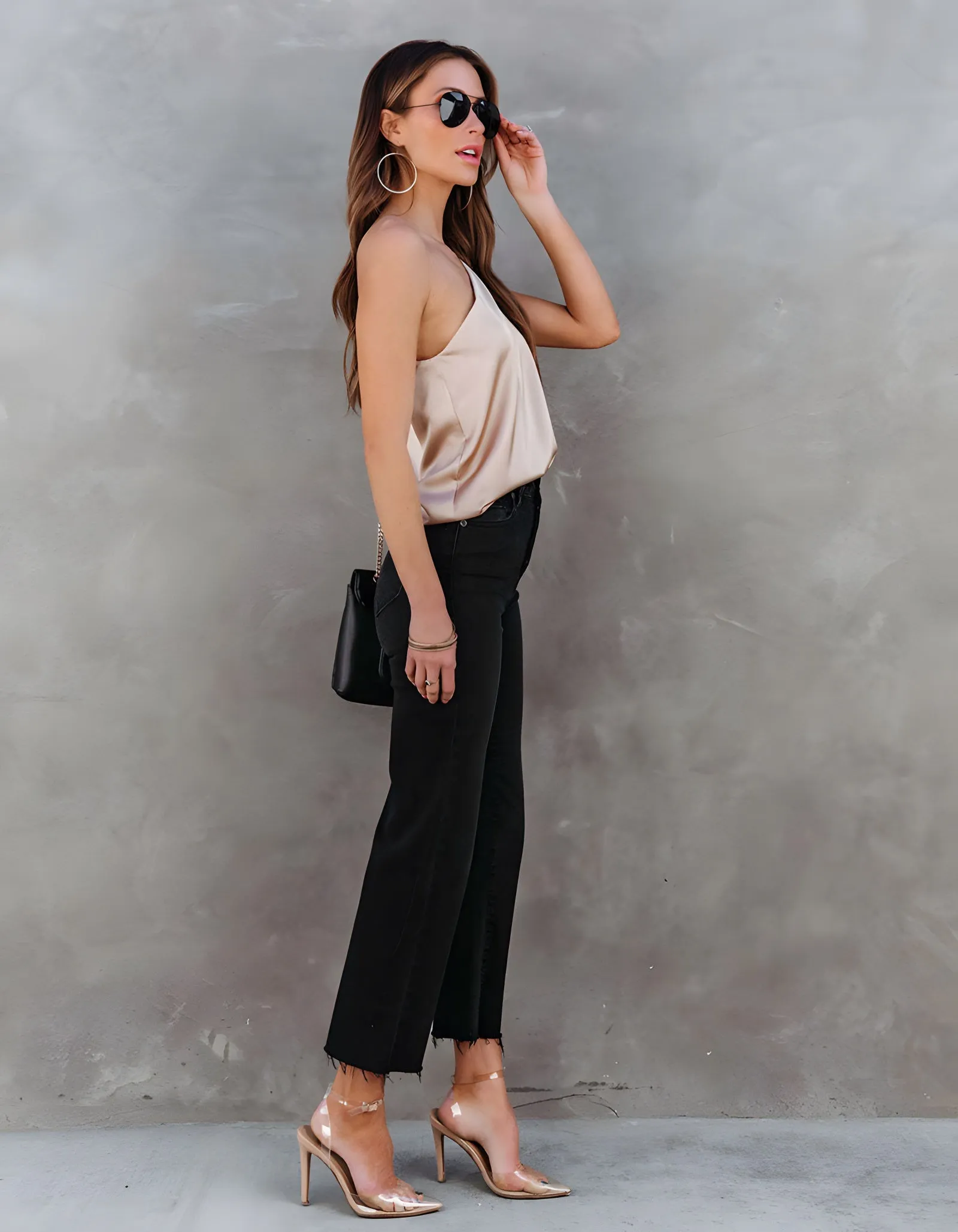 Plain Short Sleeve Satin One Shoulder Shirt