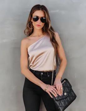 Plain Short Sleeve Satin One Shoulder Shirt