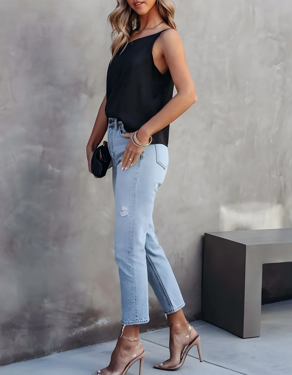 Plain Short Sleeve Satin One Shoulder Shirt