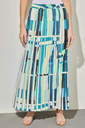 Plus Size Maxi A-Line Skirt - Abstract Pleated Woven