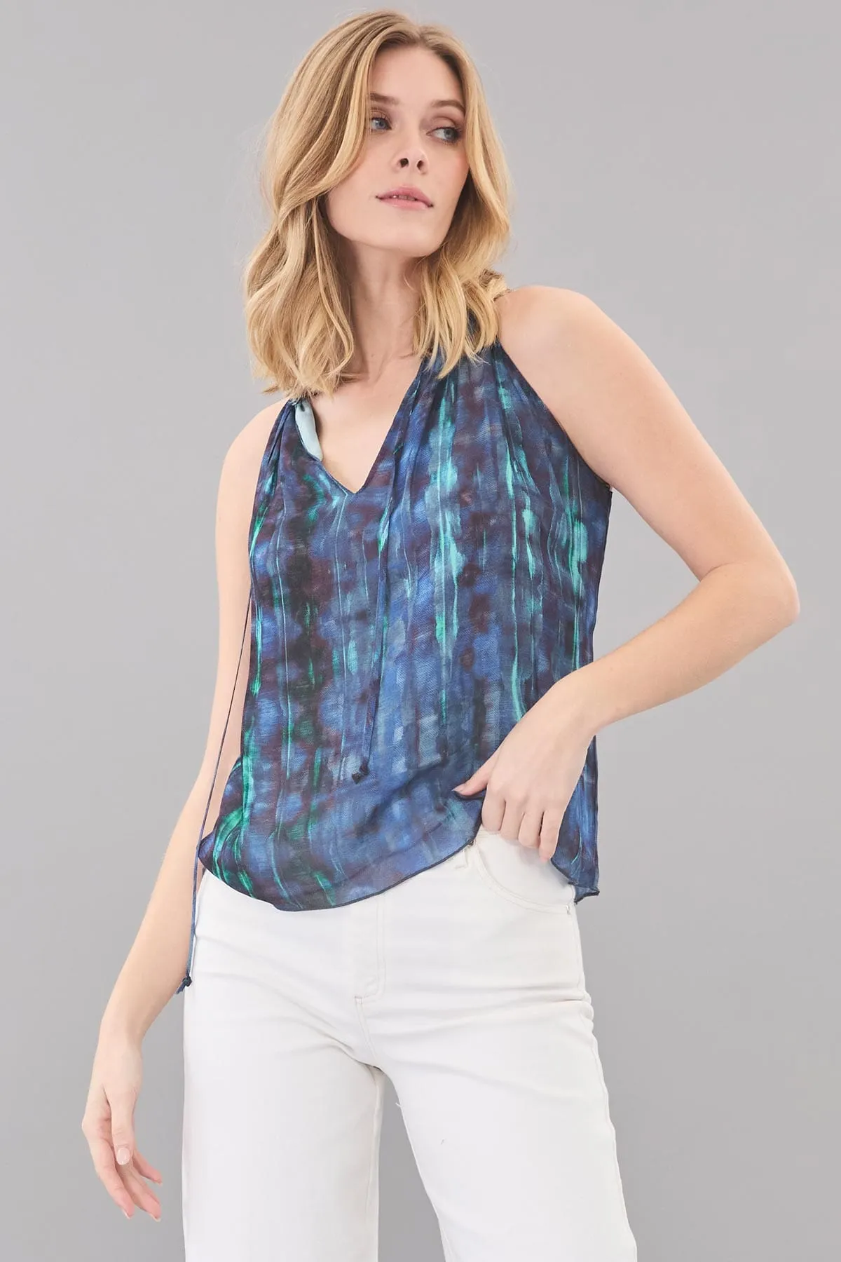 Printed Ruffle Neck Halter