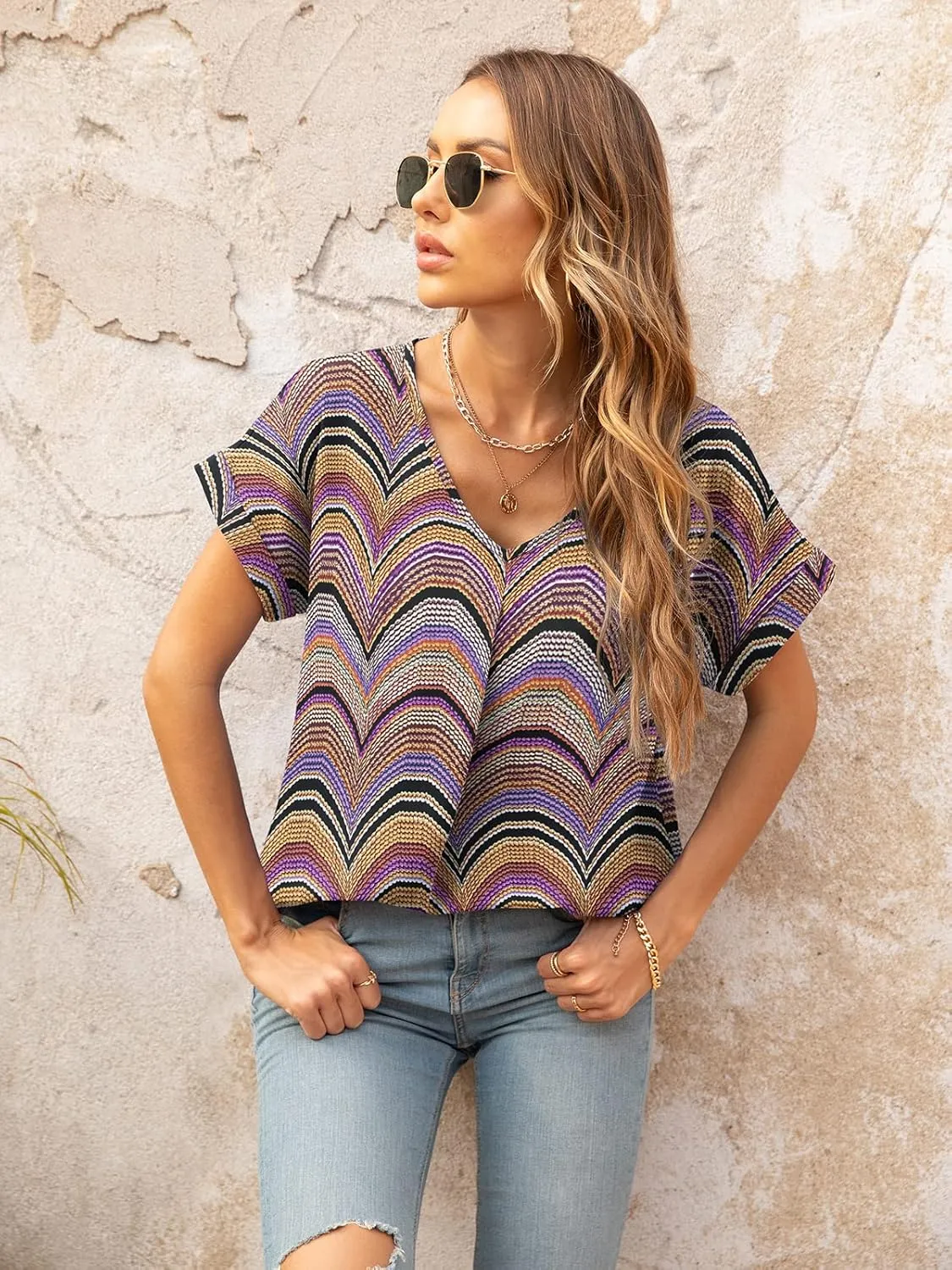 QUEZHU Summer Blouses for Women Elegant Casual V Neck Chiffon Blouses Tops Shirts