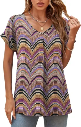 QUEZHU Summer Blouses for Women Elegant Casual V Neck Chiffon Blouses Tops Shirts