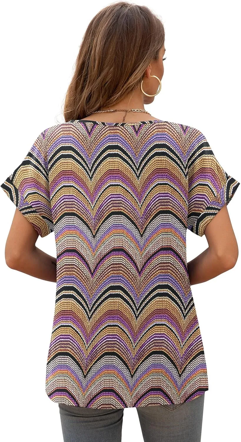 QUEZHU Summer Blouses for Women Elegant Casual V Neck Chiffon Blouses Tops Shirts