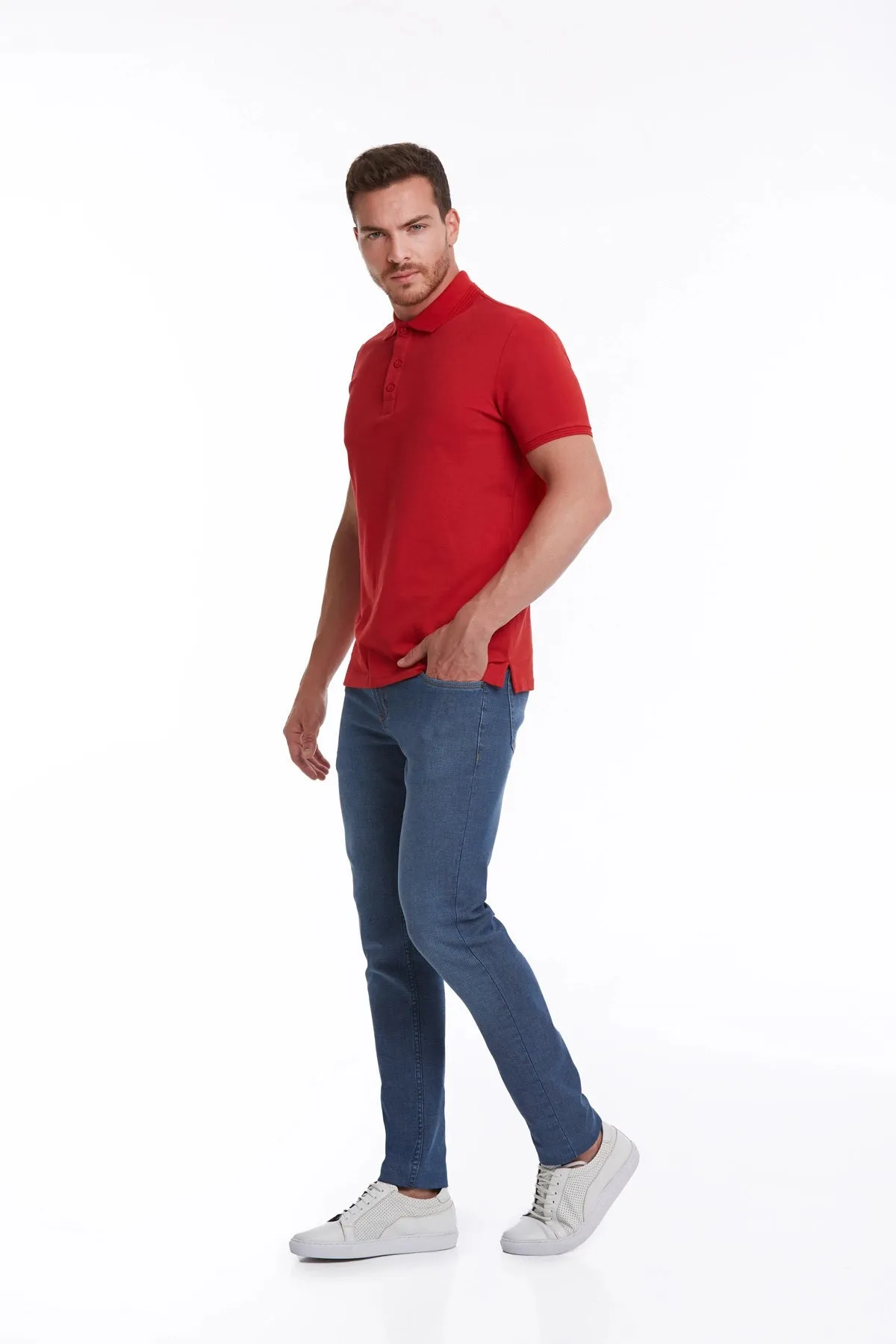Regular Fit Basic Cotton Polo T-shirt, Red