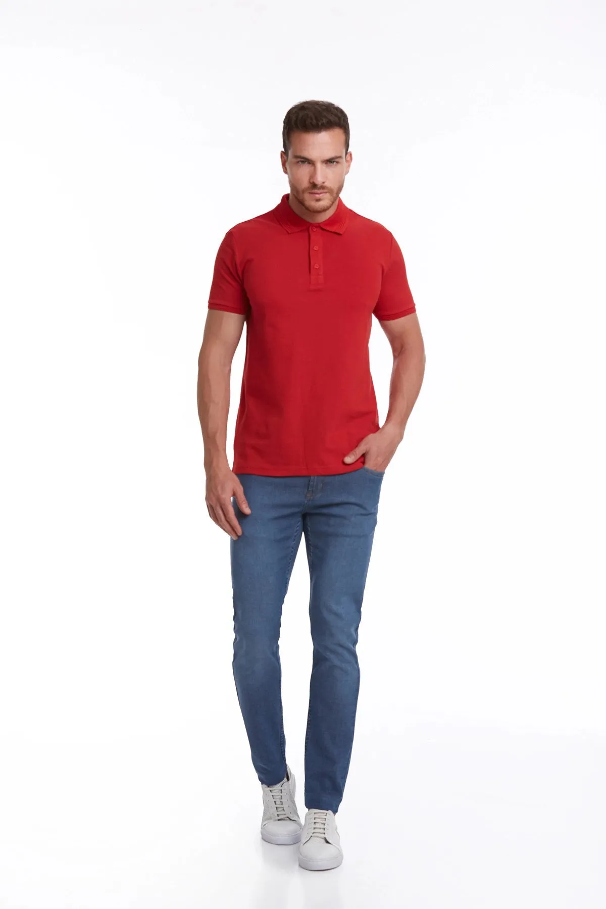 Regular Fit Basic Cotton Polo T-shirt, Red