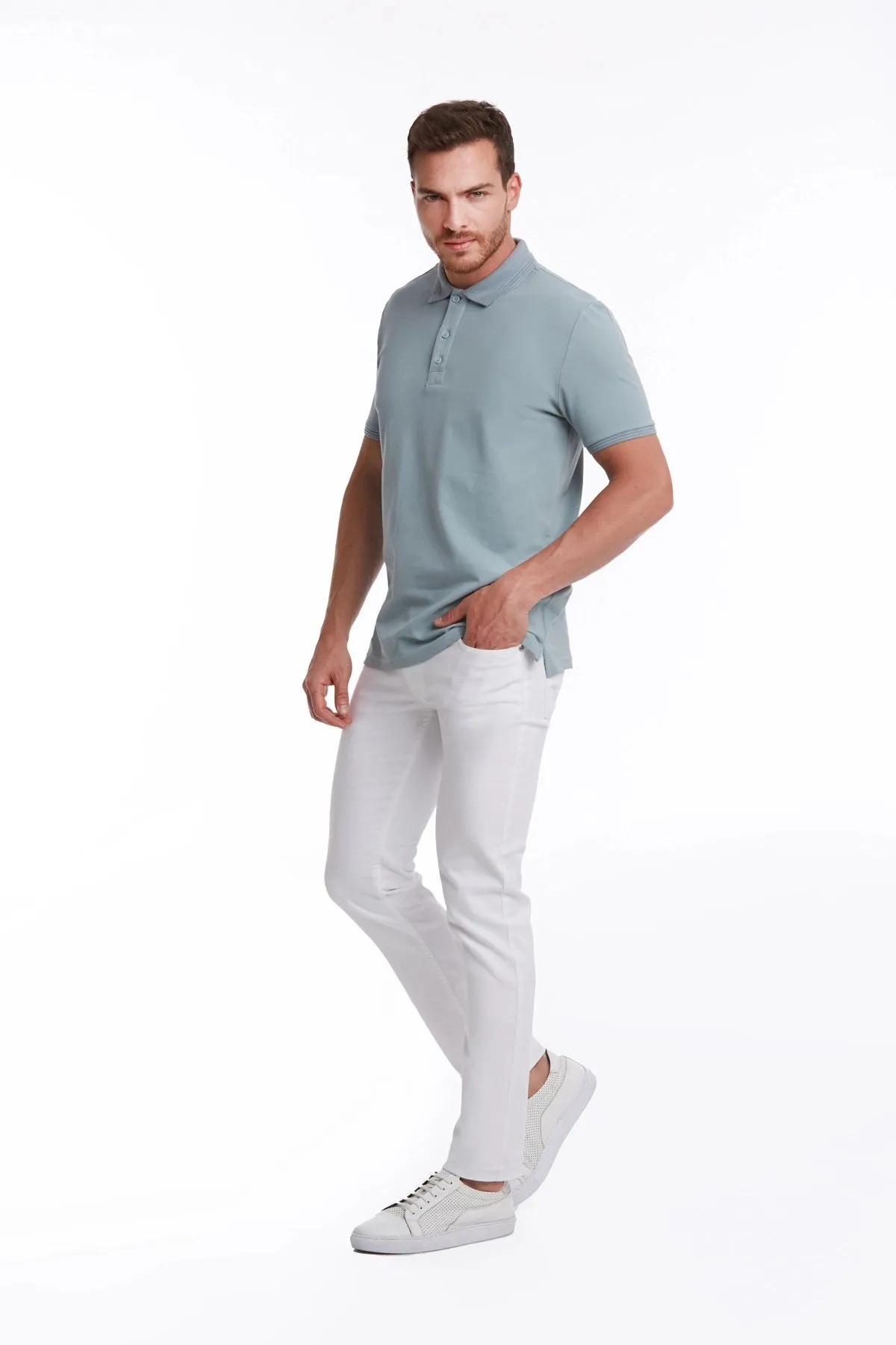 Regular Fit Blue 100% Cotton Polo T-Shirt