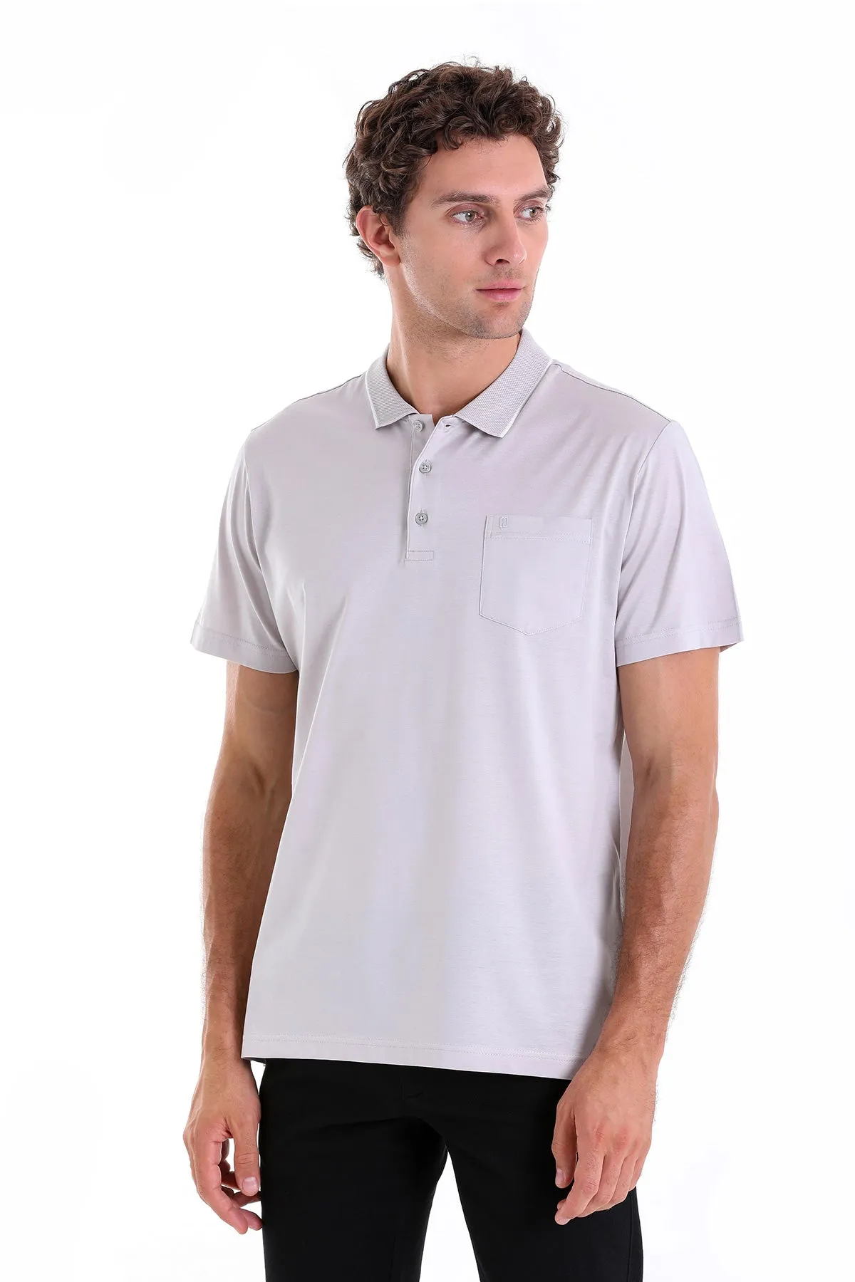 Regular Fit Gray Basic Cotton Polo T-Shirt