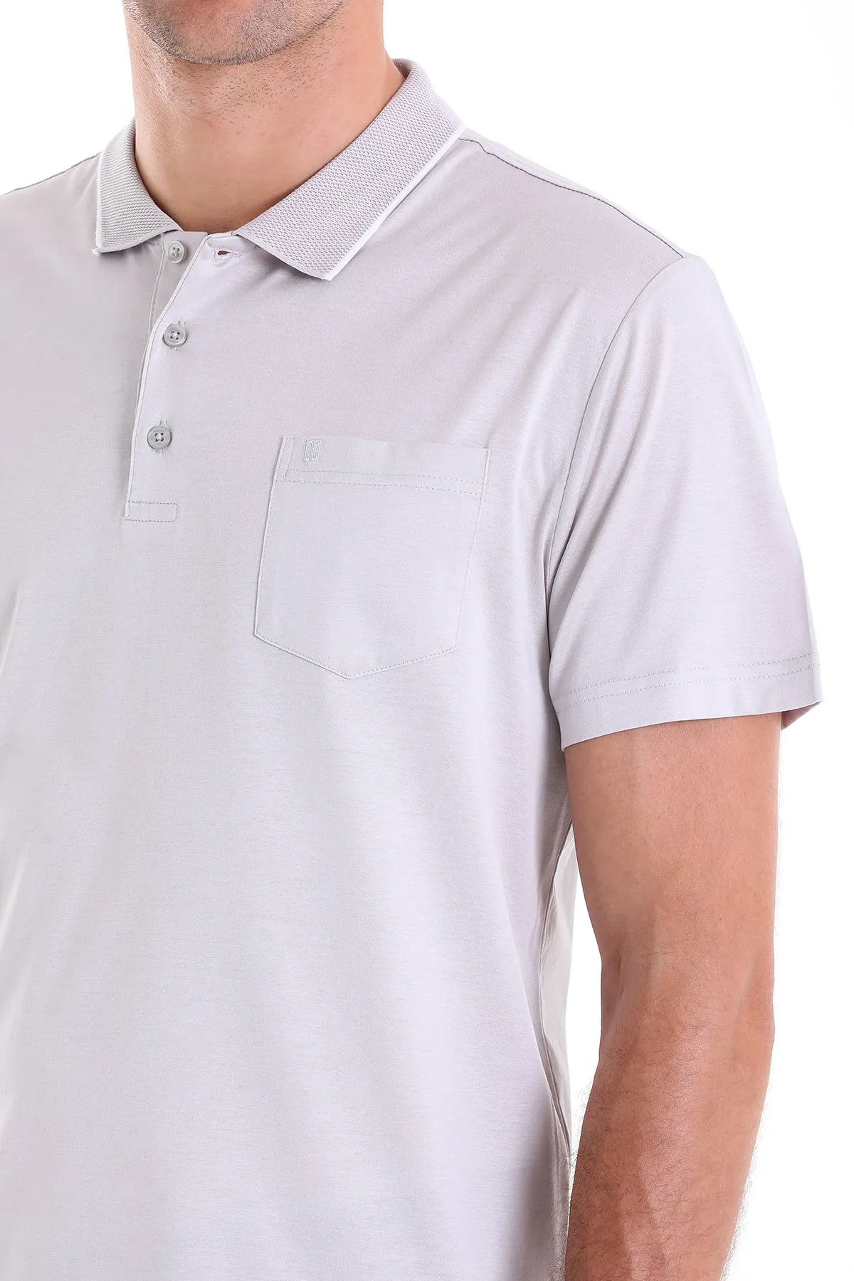Regular Fit Gray Basic Cotton Polo T-Shirt