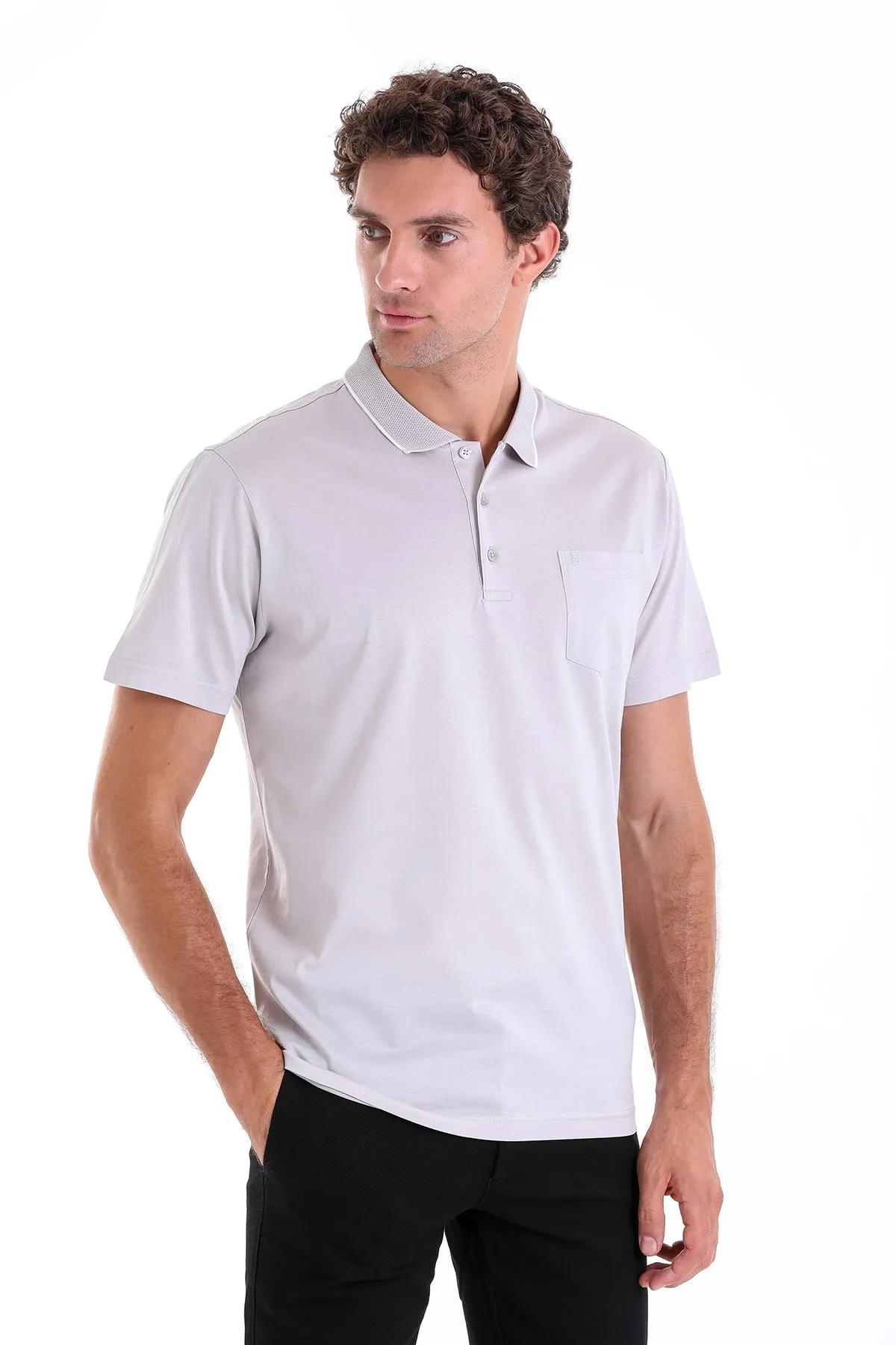Regular Fit Gray Basic Cotton Polo T-Shirt