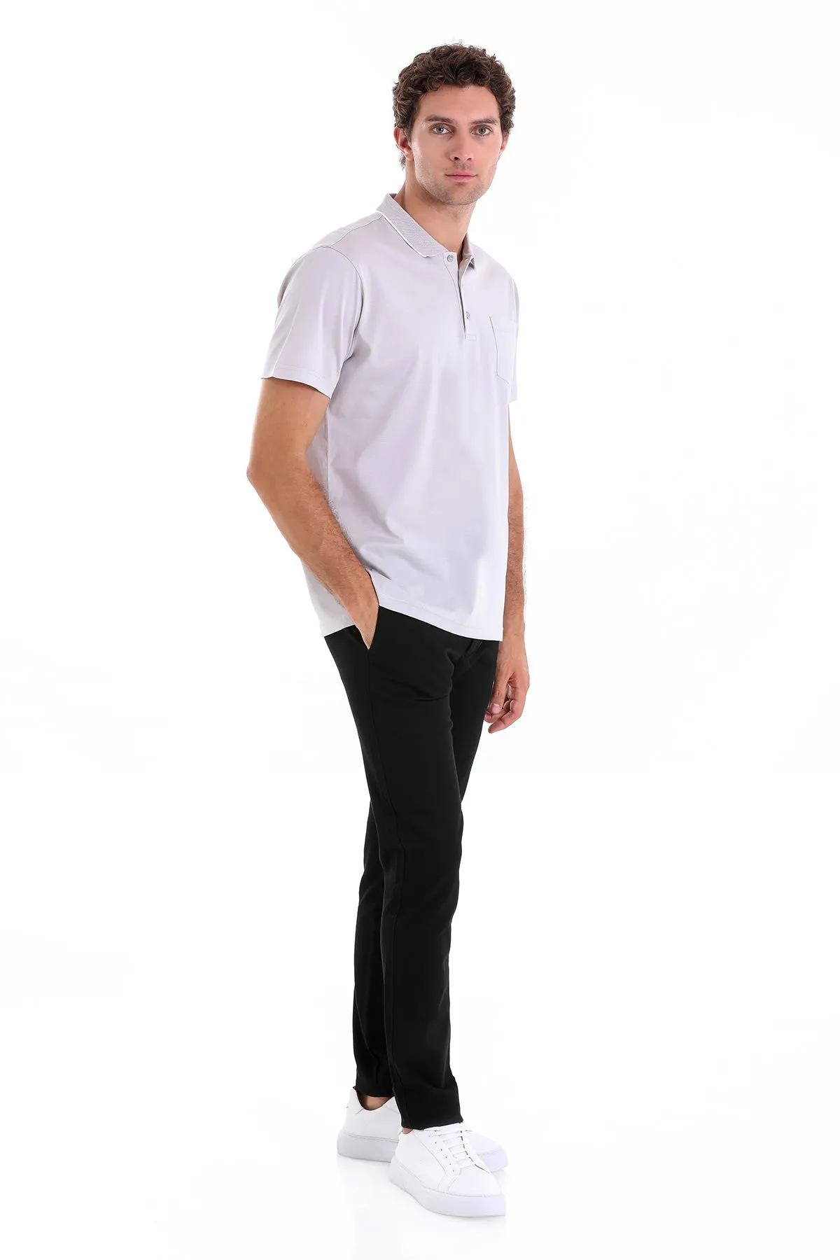Regular Fit Gray Basic Cotton Polo T-Shirt