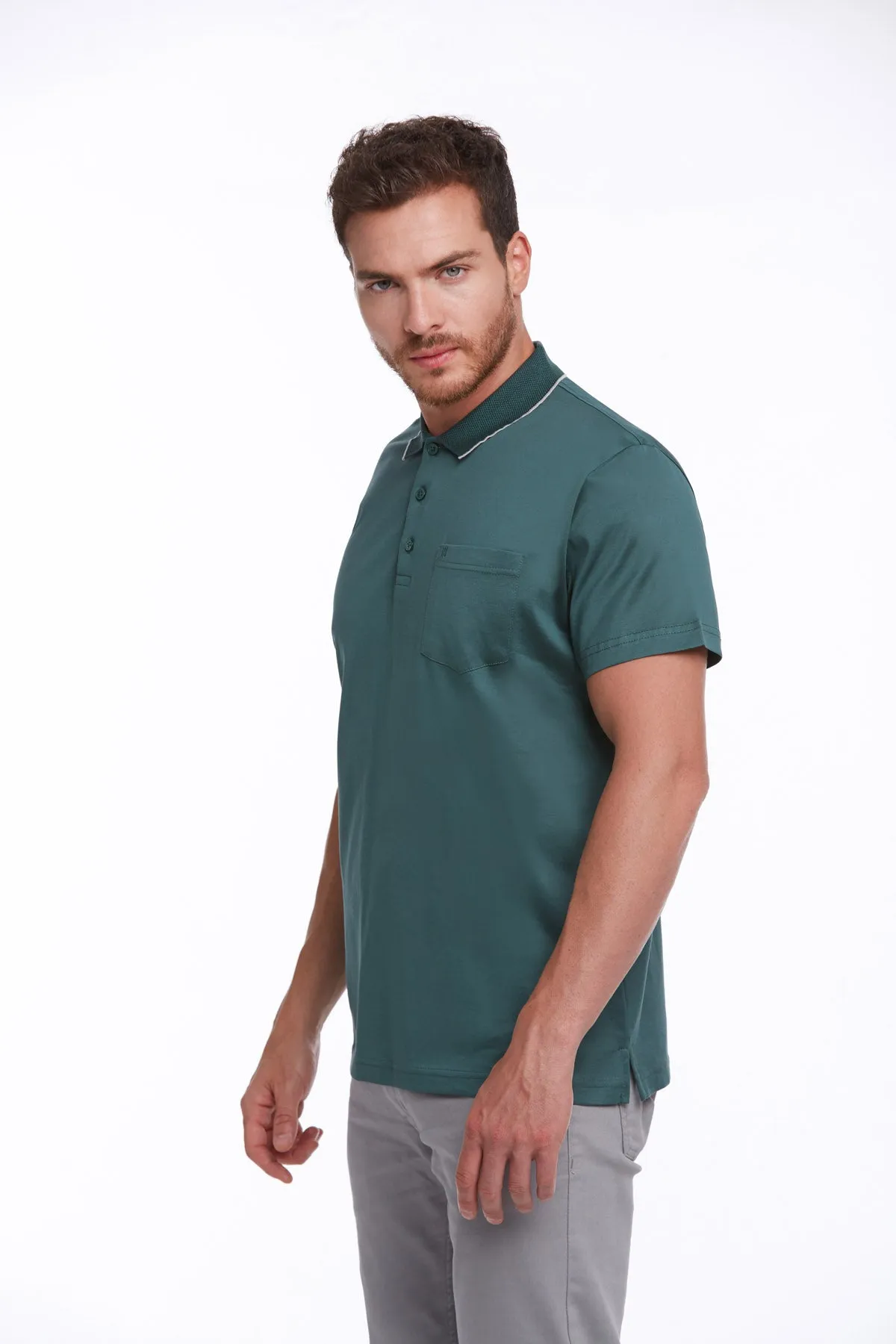 Regular Fit Green 100% Cotton Polo T-Shirt
