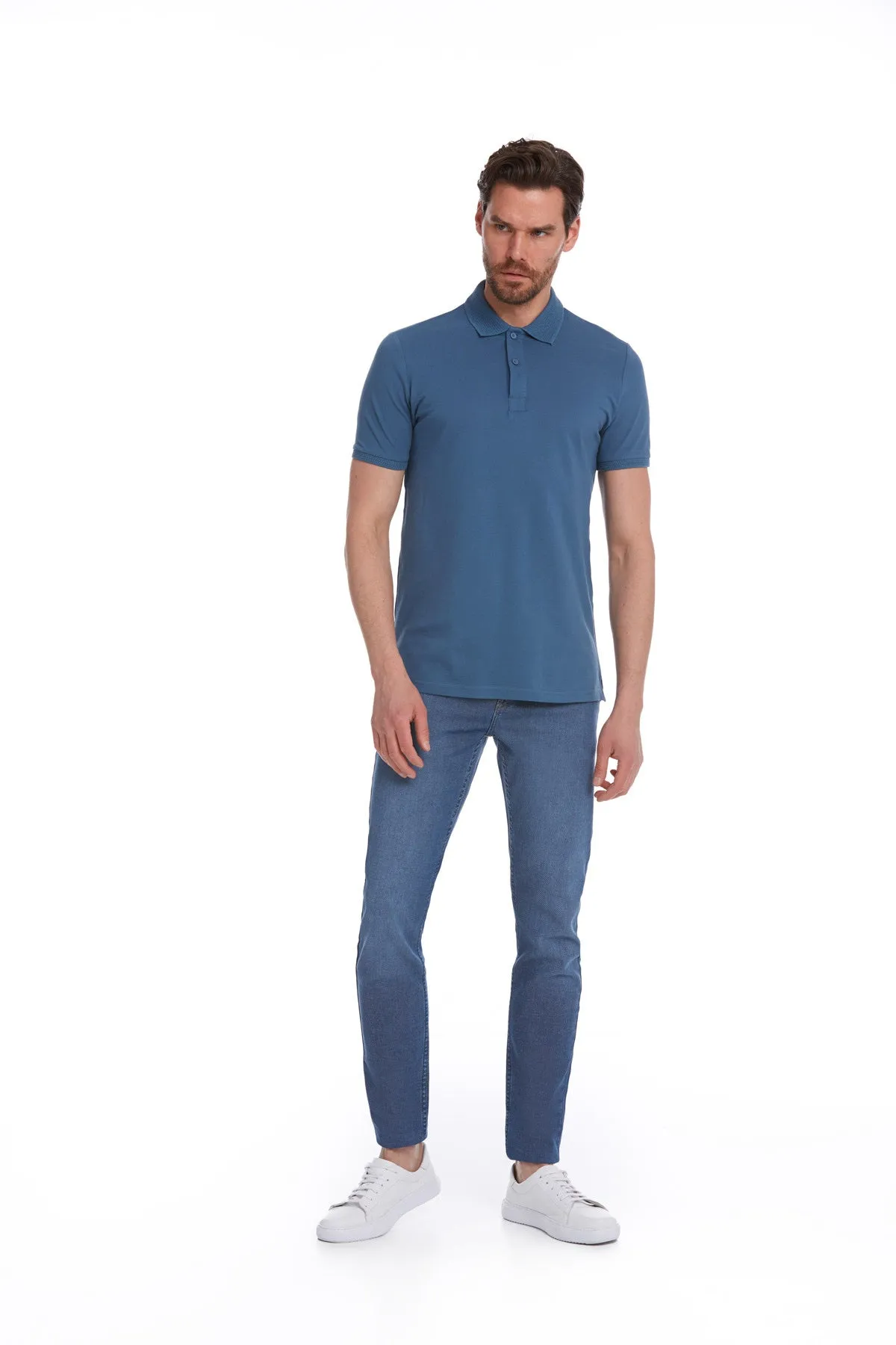 Regular Fit Indigo Basic Cotton Polo T-Shirt