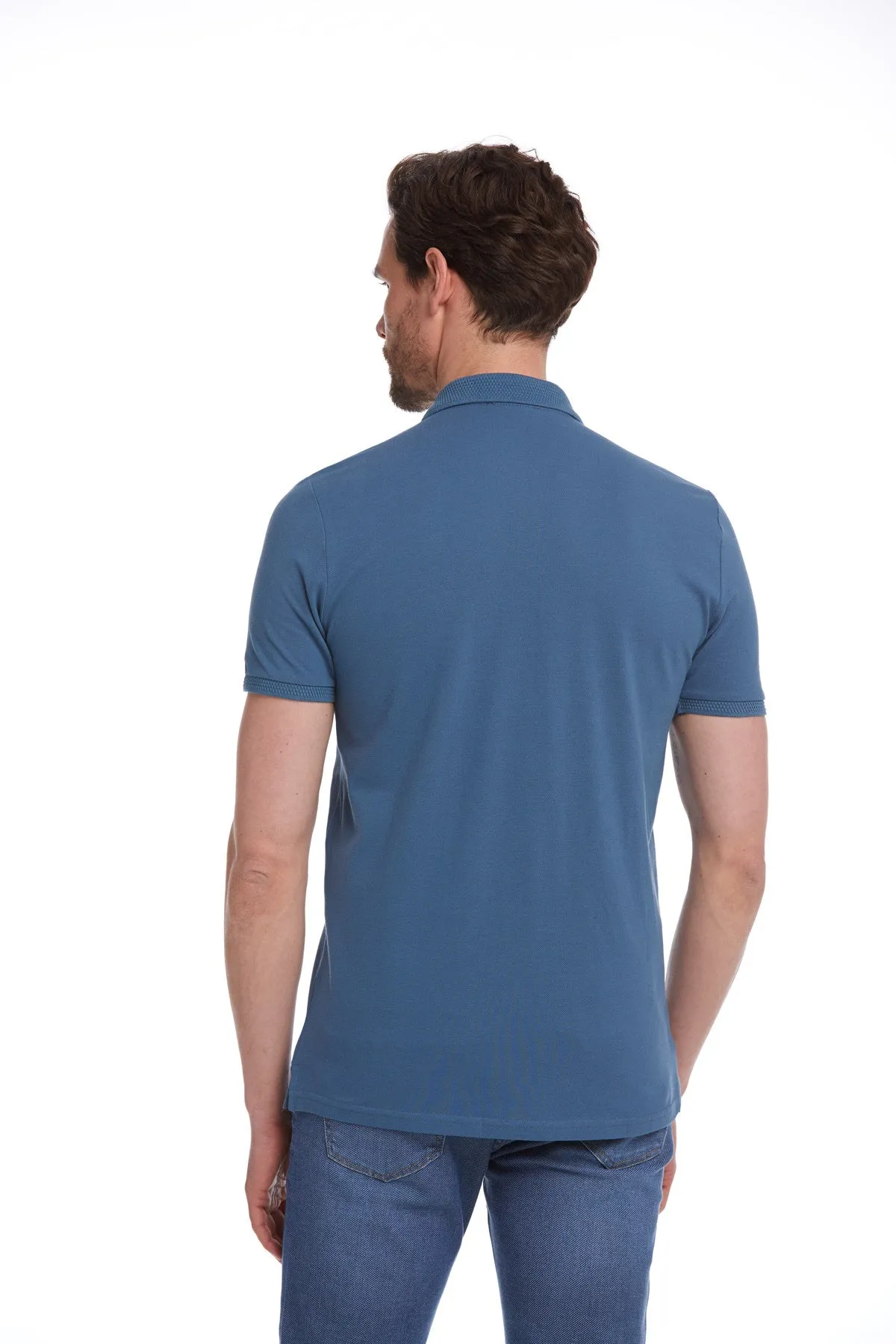 Regular Fit Indigo Basic Cotton Polo T-Shirt