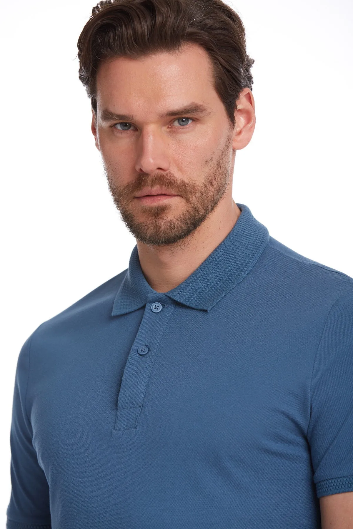 Regular Fit Indigo Basic Cotton Polo T-Shirt