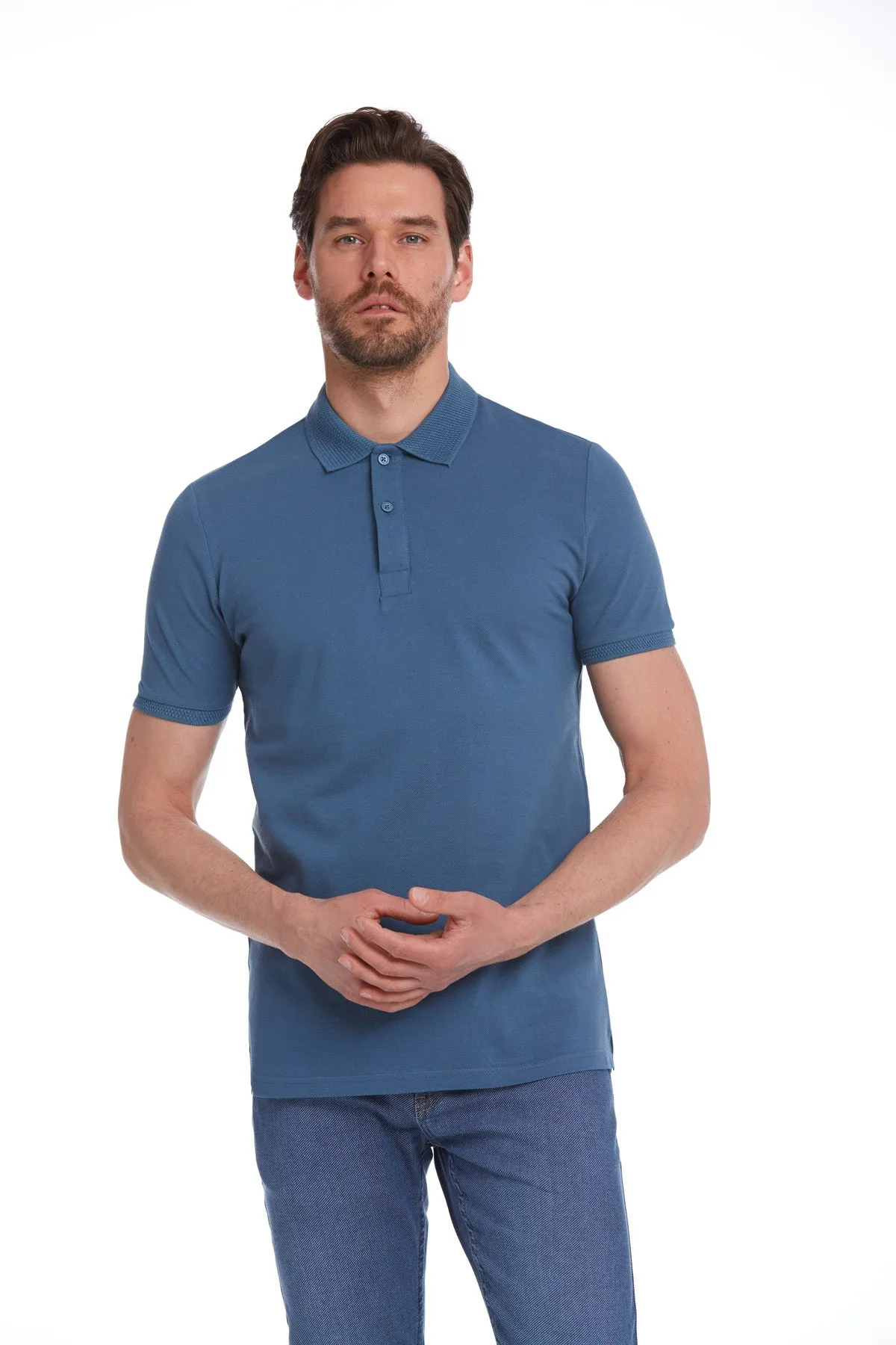 Regular Fit Indigo Basic Cotton Polo T-Shirt