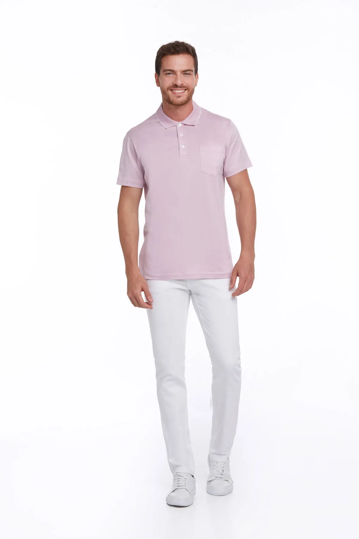 Regular Fit Lilac Basic 100% Cotton Polo T-Shirt