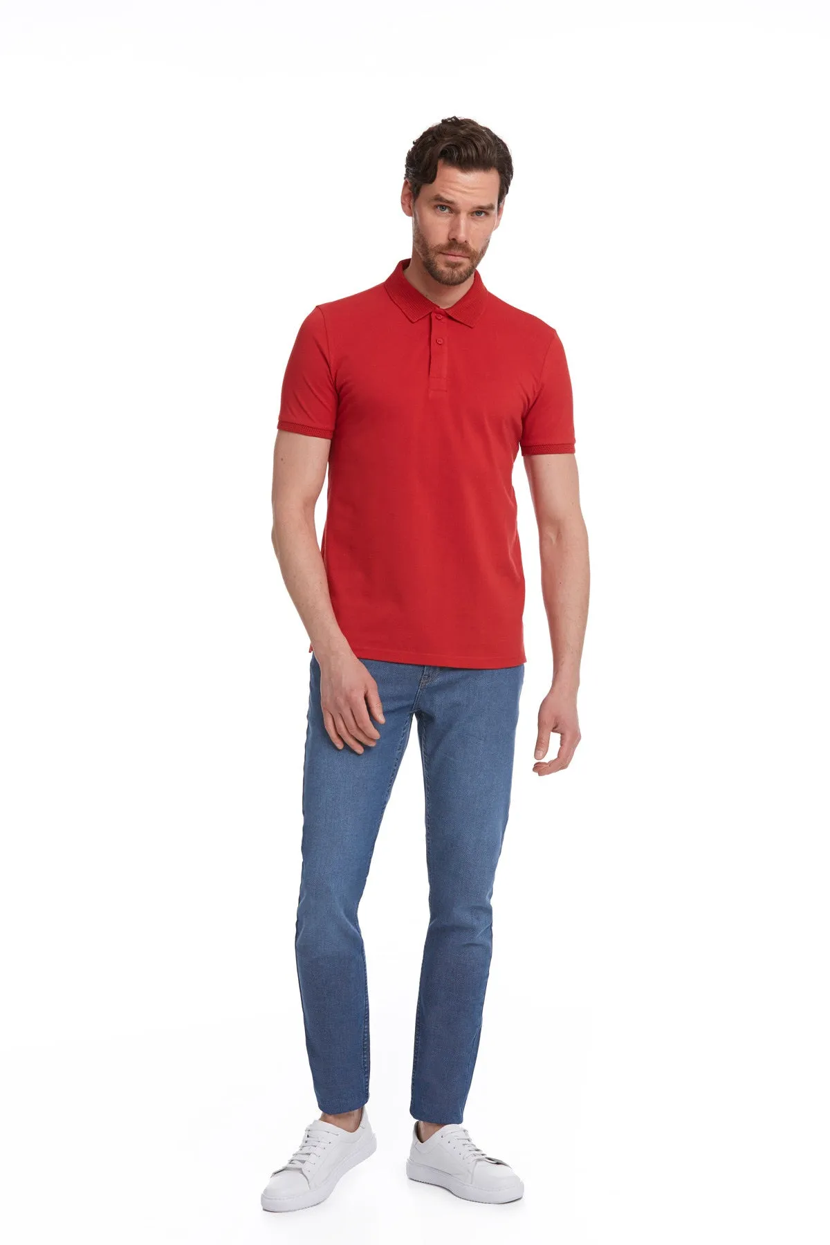 Regular Fit Red Basic Cotton Polo T-Shirt