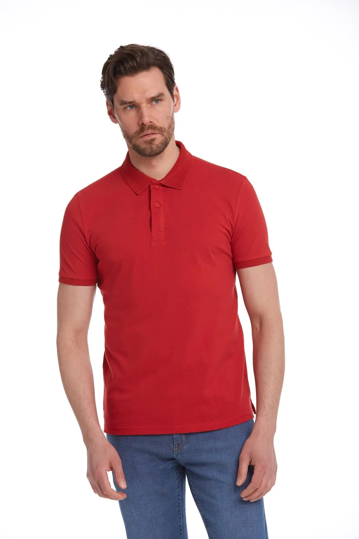 Regular Fit Red Basic Cotton Polo T-Shirt
