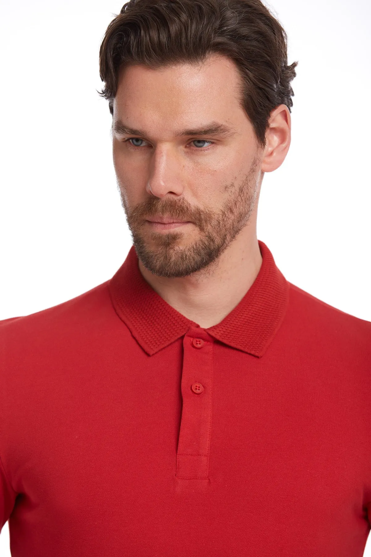 Regular Fit Red Basic Cotton Polo T-Shirt