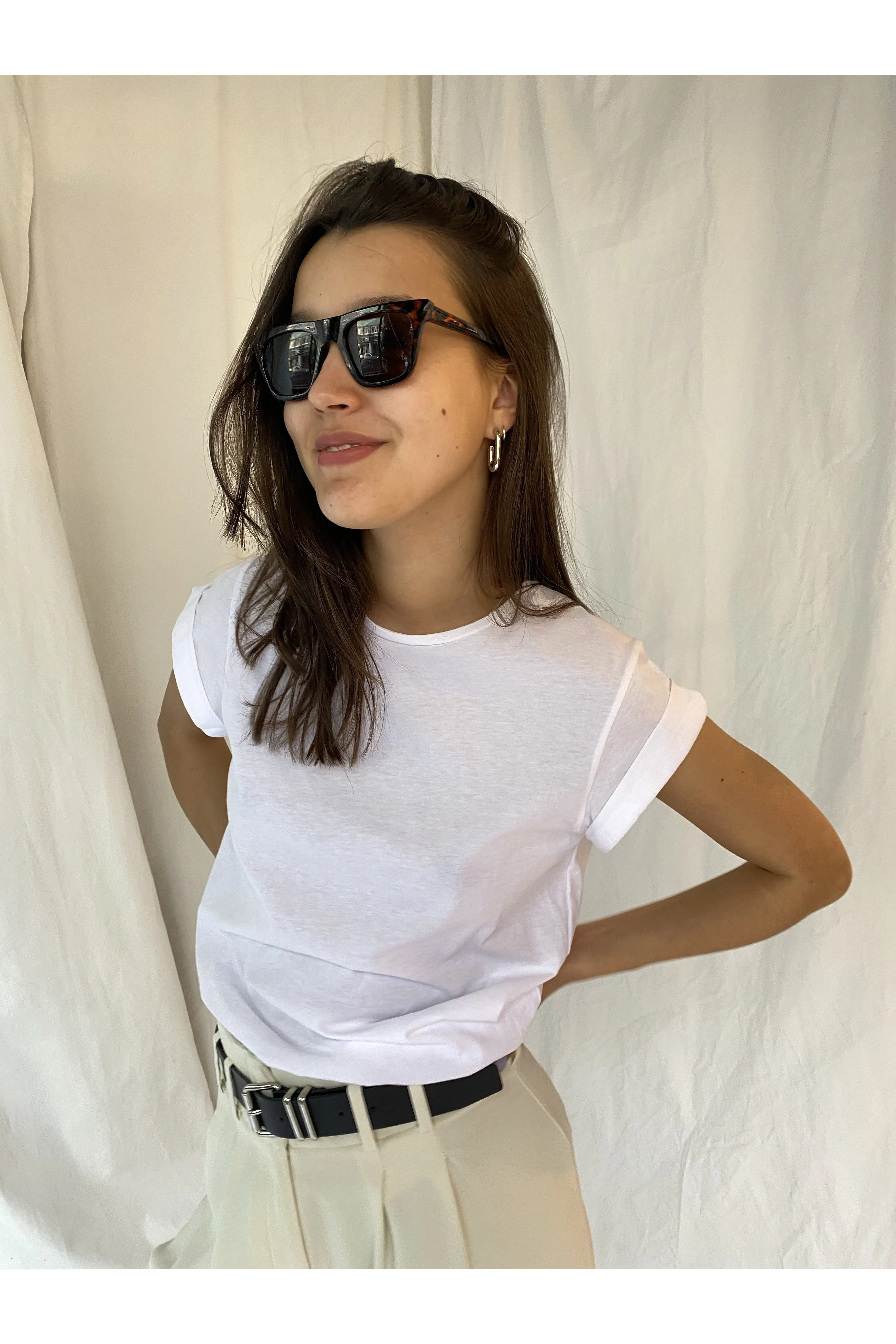 Rolled up sleeves shirt in white