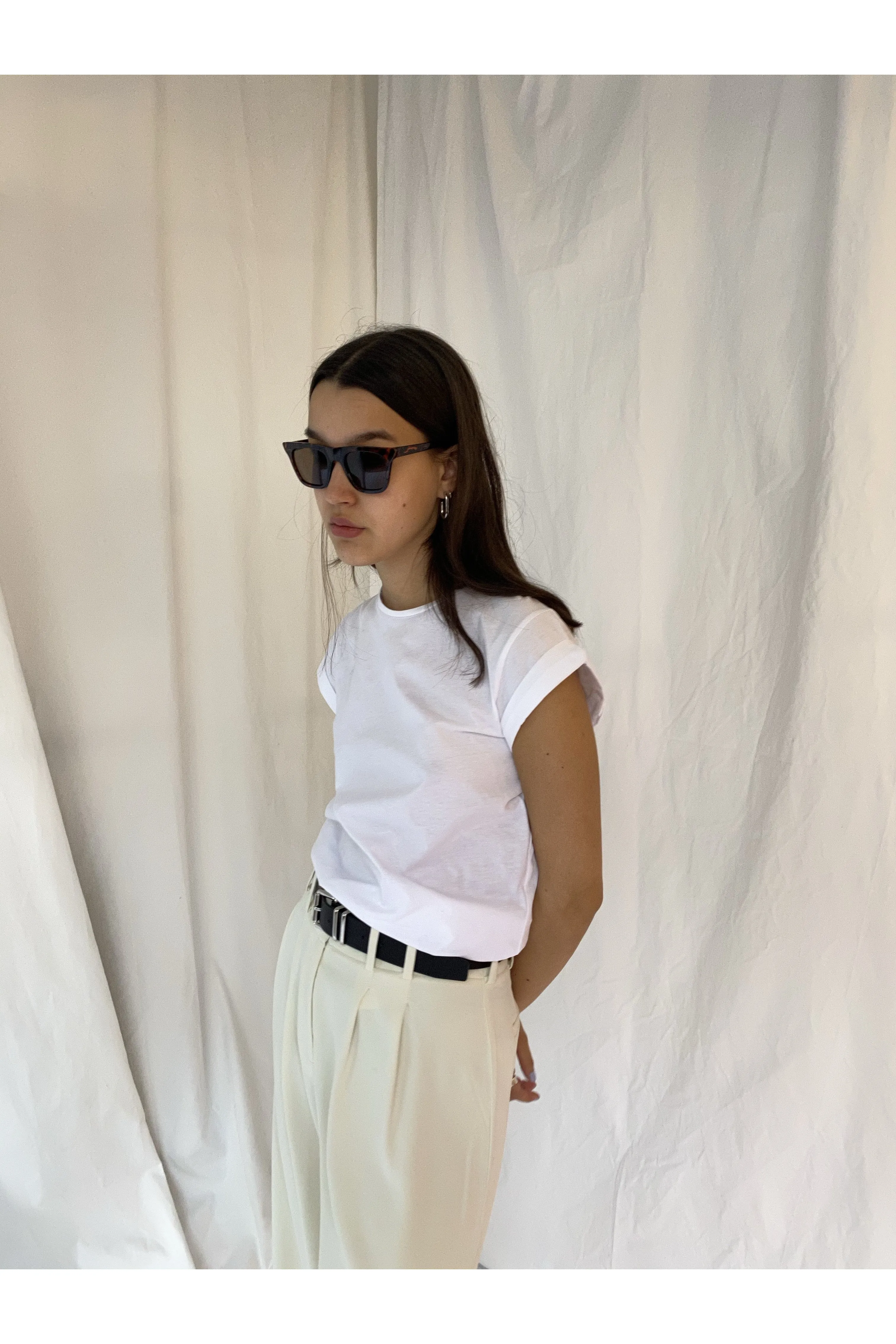 Rolled up sleeves shirt in white