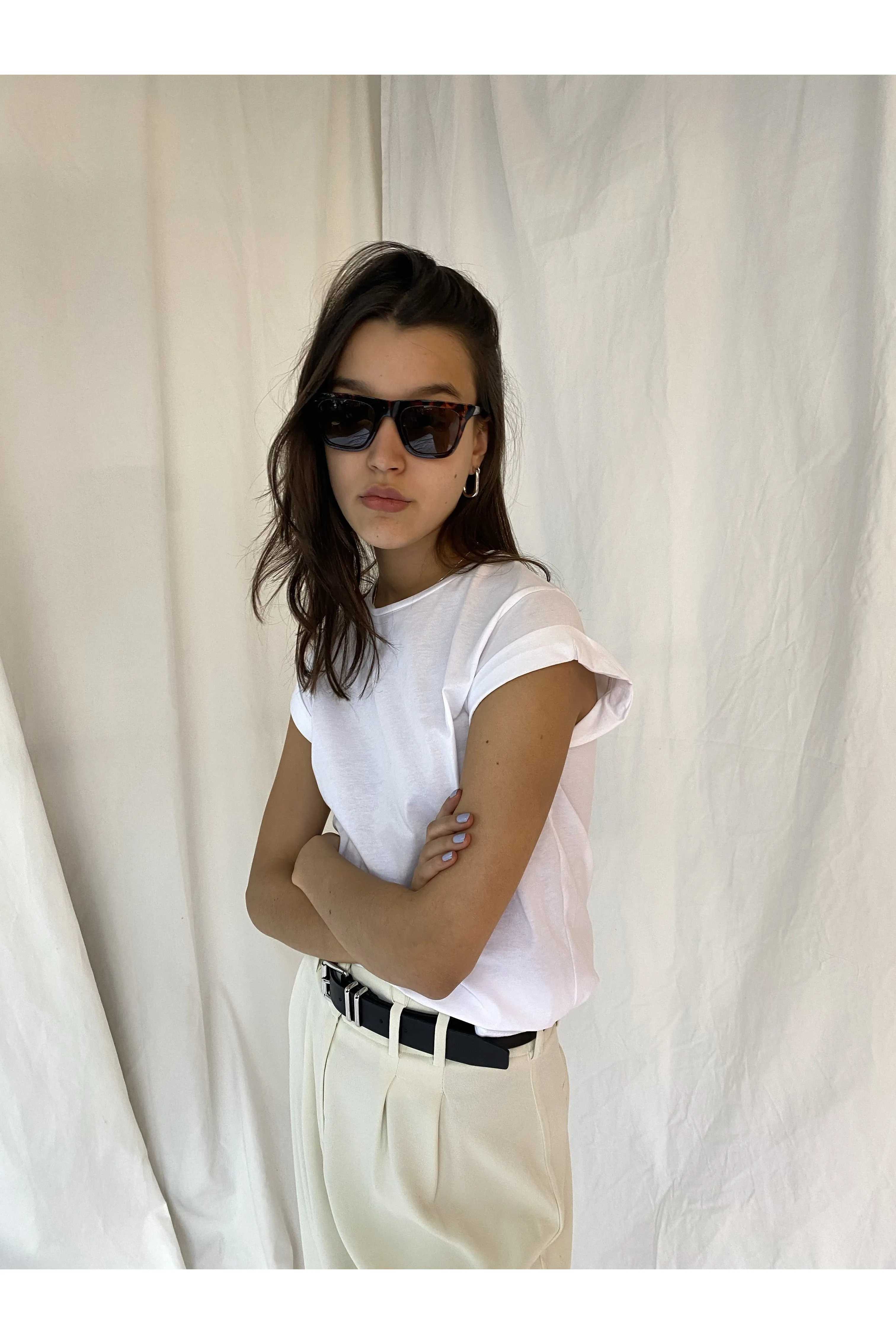Rolled up sleeves shirt in white